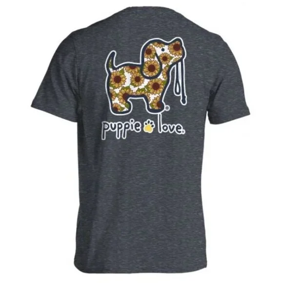 Puppie Love Heather Grey Short Sleeve Sunflower Dog Tee - S - Picture 1 of 9